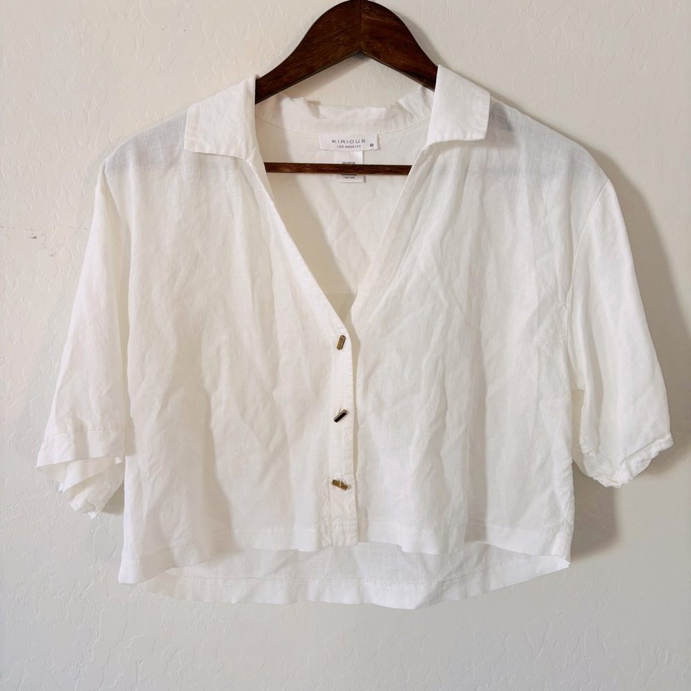 Kirious Los Angeles‎ Ivory Button-Down Shirt Medium Rayon Linen Crop
